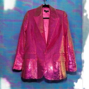 NADINE MERABI Vibrant Pink and Gold Sequin Jacket